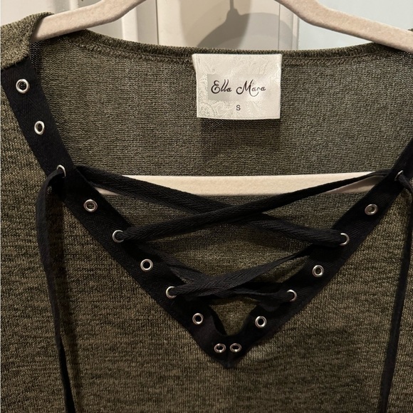 Ella Mara Anthropologie Olive Lace-Up Knit Sweater Size Small Boho Casual - Picture 6 of 13